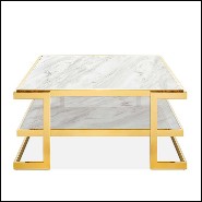 Coffee table in gold finish with up and down white marble tops 162-Liz White