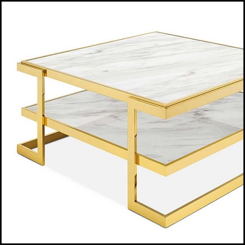 Table basse finition gold et avec plateaux haut et bas en marbre blanc 162-Liz White