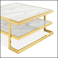 Coffee table in gold finish with up and down white marble tops 162-Liz White