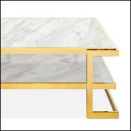 Coffee table in gold finish with up and down white marble tops 162-Liz White