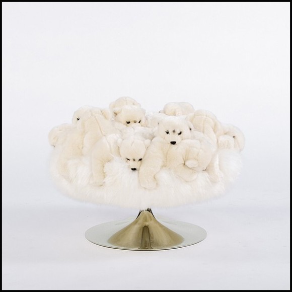 Tabouret réalisé avec de petites peluches d'ours polaires et base rotative en acier inoxydable poli 188-Polar Bear