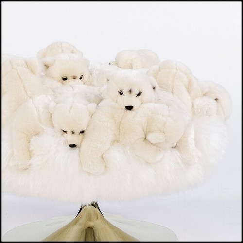 Tabouret réalisé avec de petites peluches d'ours polaires et base rotative en acier inoxydable poli 188-Polar Bear