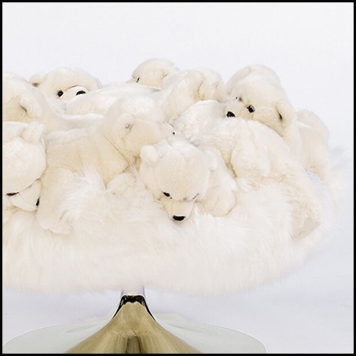 Tabouret réalisé avec de petites peluches d'ours polaires et base rotative en acier inoxydable poli 188-Polar Bear