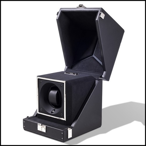 Watch winder box with solid brass in nickel plated padding and lining in black dinamica 186-Single Luxwatch Black