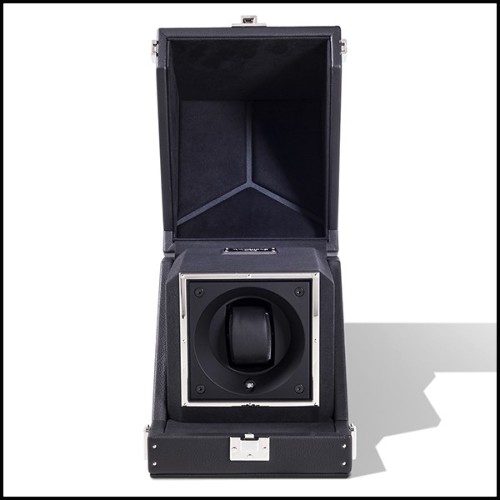 Watch winder box with solid brass in nickel plated padding and lining in black dinamica 186-Single Luxwatch Black