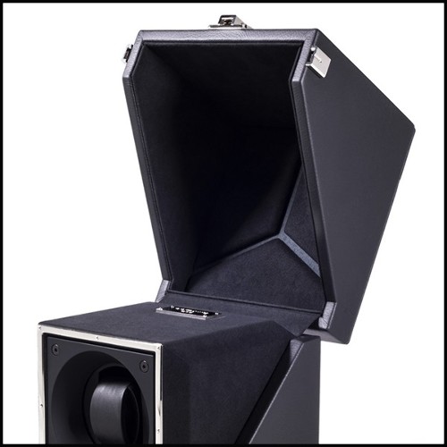 Watch winder box with solid brass in nickel plated padding and lining in black dinamica 186-Single Luxwatch Black