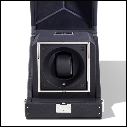 Boîte remonte montre avec détails plaqué nickel et doublure dinamica noire 186-Single Luxwatch Black