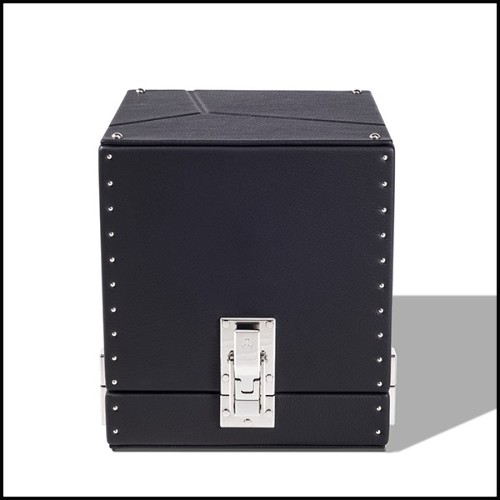 Watch winder box with solid brass in nickel plated padding and lining in black dinamica 186-Single Luxwatch Black