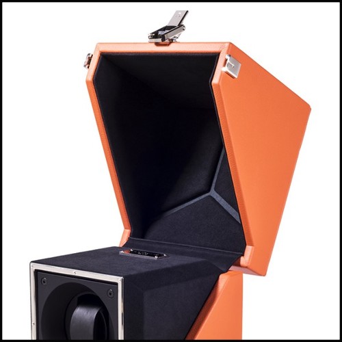 Boîte remonte montre avec détails plaqué nickel et doublure dinamica noire 186-Single Luxwatch Orange