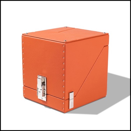 Boîte remonte montre avec détails plaqué nickel et doublure dinamica noire 186-Single Luxwatch Orange