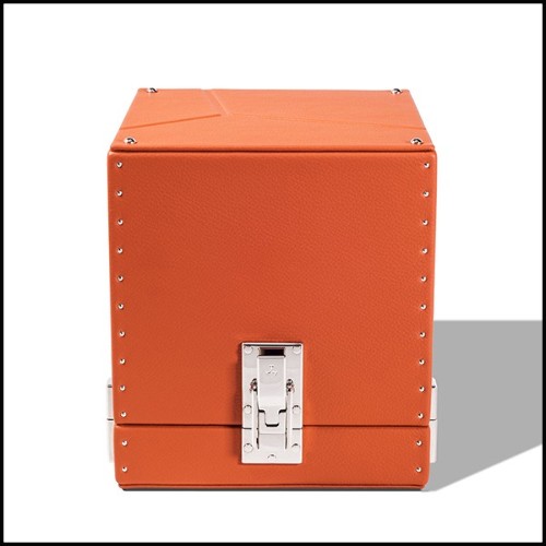 Boîte remonte montre avec détails plaqué nickel et doublure dinamica noire 186-Single Luxwatch Orange