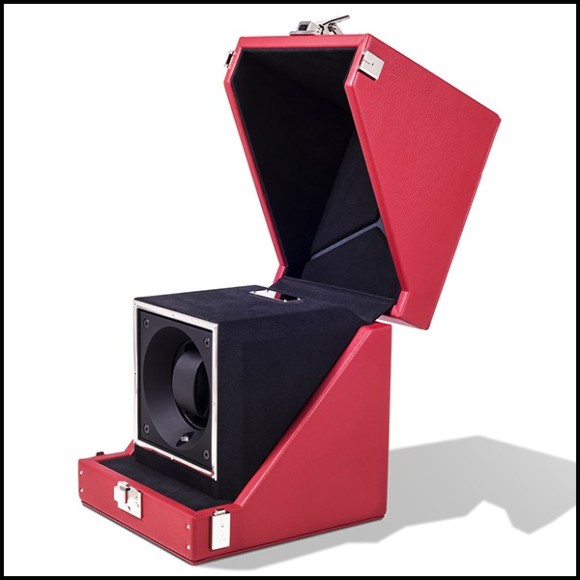 Watch winder box with solid brass in nickel plated padding and lining in black dinamica 186-Single Luxwatch Red