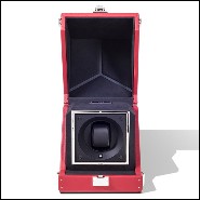 Watch winder box with solid brass in nickel plated padding and lining in black dinamica 186-Single Luxwatch Red