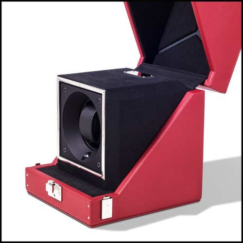 Boîte remonte montre avec détails plaqué nickel et doublure dinamica noire 186-Single Luxwatch Red