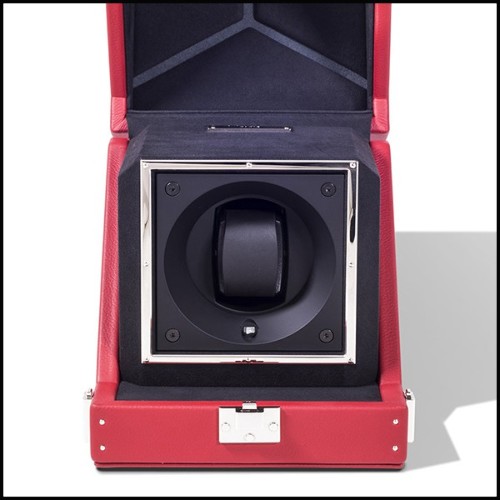 Watch winder box with solid brass in nickel plated padding and lining in black dinamica 186-Single Luxwatch Red