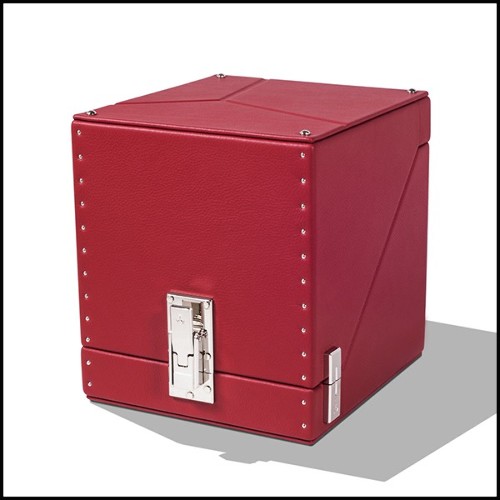 Watch winder box with solid brass in nickel plated padding and lining in black dinamica 186-Single Luxwatch Red