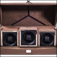 Boîte remonte montre avec détails plaqué nickel et doublure dinamica brown 186-Triple Luxwatch Brown