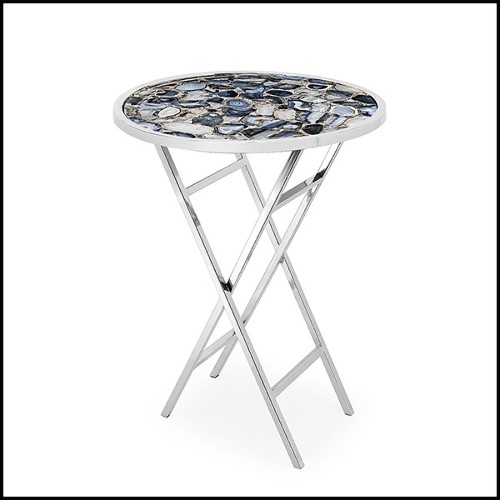 Side table with real agate stone top and polished stainless steel base 162-Agate blue
