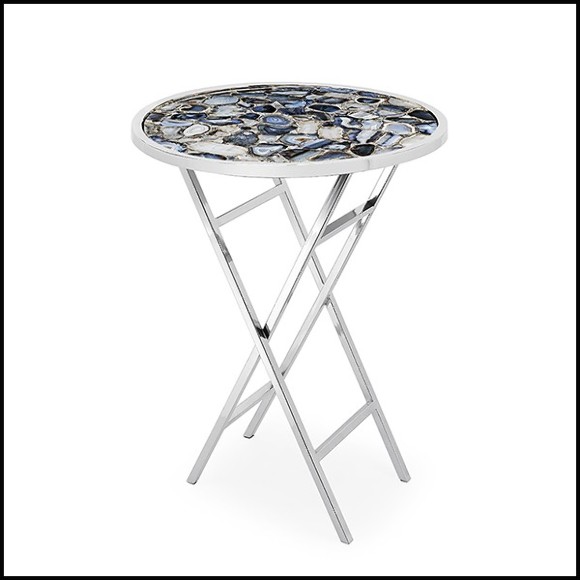 Table d'appoint avec plateau en pierre d'agate véritable et structure en acier inoxydable poli 162-Agate blue