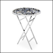 Side table with real agate stone top and polished stainless steel base 162-Agate blue