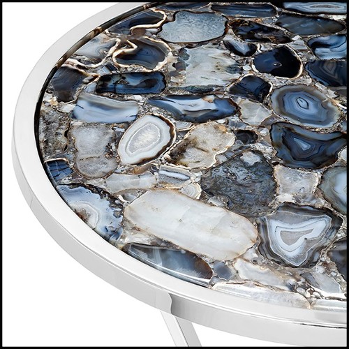 Side table with real agate stone top and polished stainless steel base 162-Agate blue