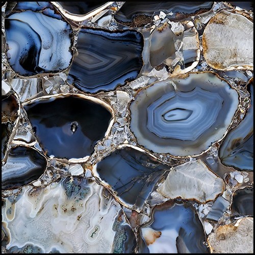 Table d'appoint avec plateau en pierre d'agate véritable et structure en acier inoxydable poli 162-Agate blue