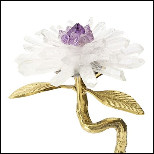 Sculpture with metal gold finish leaves with minerals stones and with amethyst stone 162-Amethyst Flower II