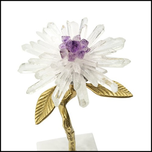 Sculpture with metal gold finish leaves with minerals stones and with amethyst stone 162-Amethyst Flower II