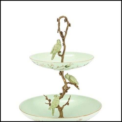 Centre de table avec porcelaine émaillée et avec structure et détails en bronze 162-Birdy