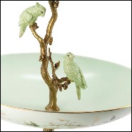 Center table serving piece with 2 plates in enameled porcelain and solid bronze details 162-Birdy