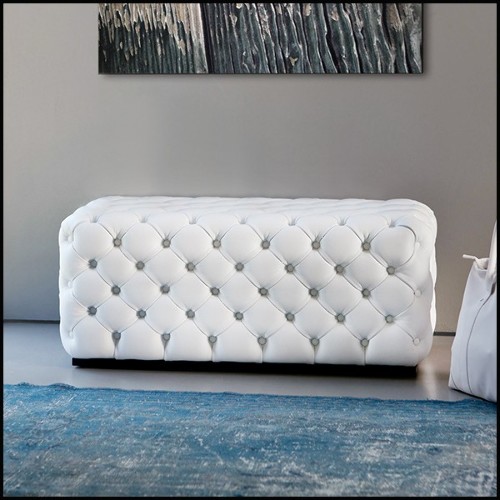 Bench upholstered and capitonated covering with genuine Italian leather in white or red color 163-Captain