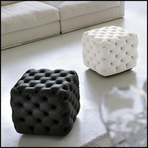 Stool with solid wood structure capitonated covering with leather in white or black finish 163-Captain