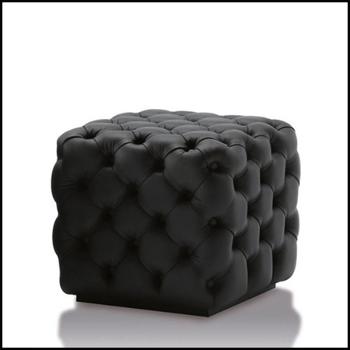 Stool with solid wood structure capitonated covering with leather in white or black finish 163-Captain