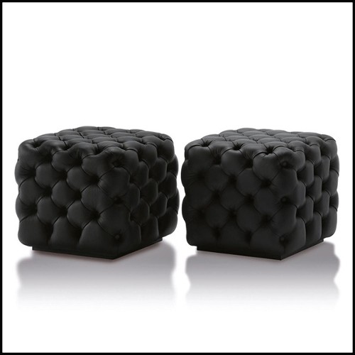 Tabouret avec structure en bois massif rembourré et capitonné avec cuir coloris noir ou blanc 163-Captain