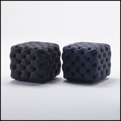 Stool with solid wood structure capitonated covering with leather in white or black finish 163-Captain