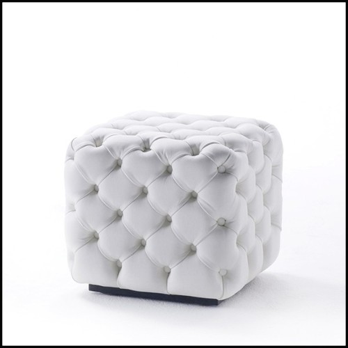 Stool with solid wood structure capitonated covering with leather in white or black finish 163-Captain