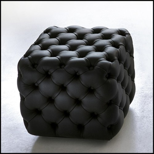 Stool with solid wood structure capitonated covering with leather in white or black finish 163-Captain