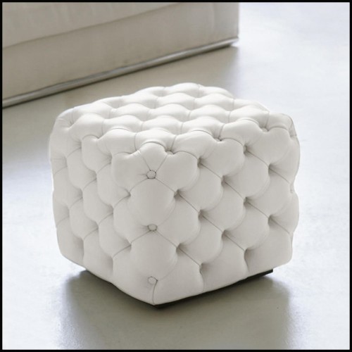 Stool with solid wood structure capitonated covering with leather in white or black finish 163-Captain