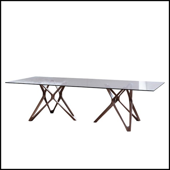 Dining table with 2 bases in solid walnut wood with tempered clear glass top 163-Giulia