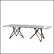 Table avec 2 bases en bois de noyer massif et avec plateau en verre clair trempé 163-Giulia