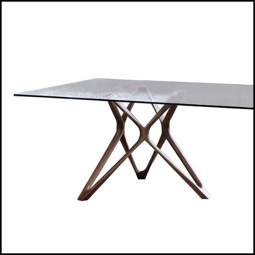 Table avec 2 bases en bois de noyer massif et avec plateau en verre clair trempé 163-Giulia