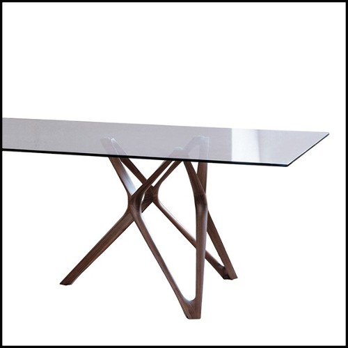 Dining table with 2 bases in solid walnut wood with tempered clear glass top 163-Giulia