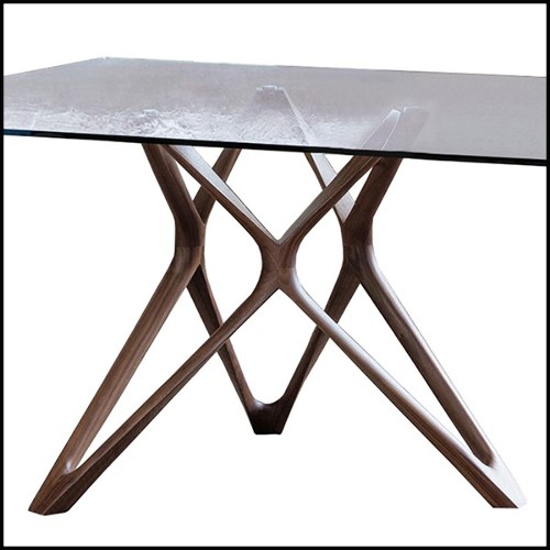 Table avec 2 bases en bois de noyer massif et avec plateau en verre clair trempé 163-Giulia