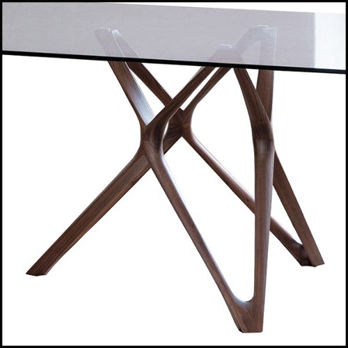 Dining table with 2 bases in solid walnut wood with tempered clear glass top 163-Giulia