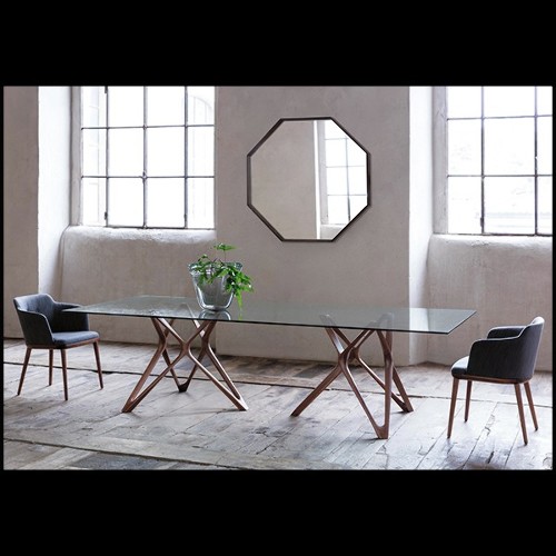 Table avec 2 bases en bois de noyer massif et avec plateau en verre clair trempé 163-Giulia