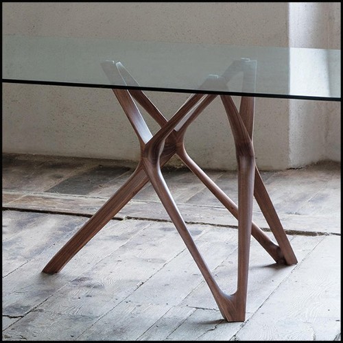 Dining table with 2 bases in solid walnut wood with tempered clear glass top 163-Giulia