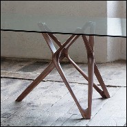 Table avec 2 bases en bois de noyer massif et avec plateau en verre clair trempé 163-Giulia