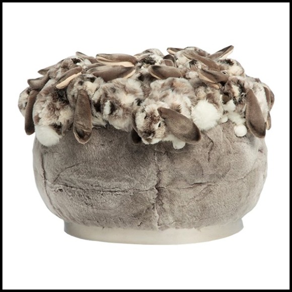 Pouf rembourré et couvert avec des peluches de lapins gris 188-Grey Rabbit