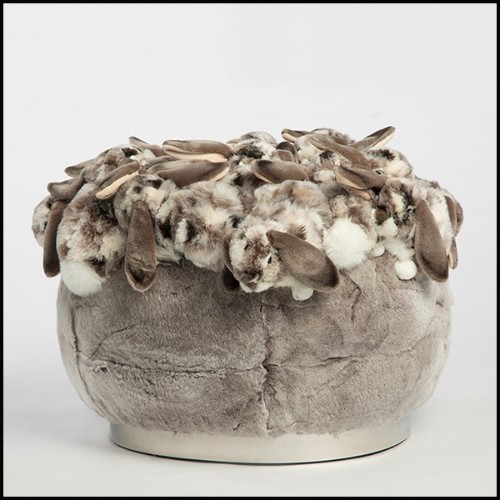 Pouf rembourré et couvert avec des peluches de lapins gris 188-Grey Rabbit