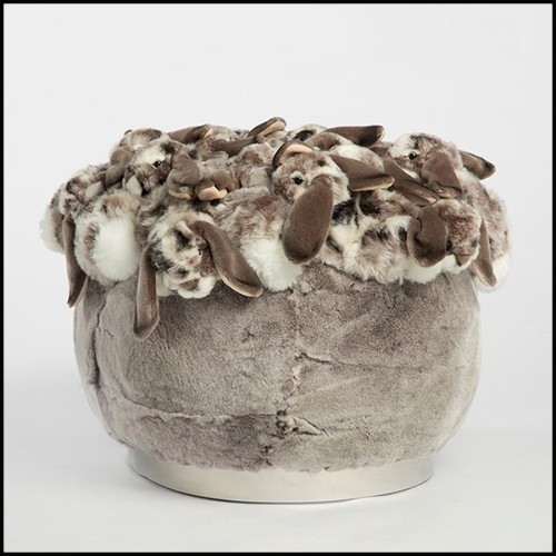 Pouf rembourré et couvert avec des peluches de lapins gris 188-Grey Rabbit